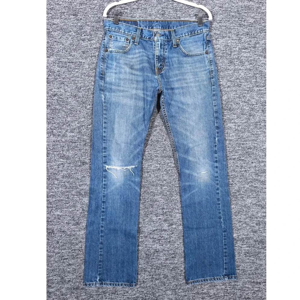 Levis 527 Slim Bootcut Jeans Mens 30x32 Medium Wash Distressed 05527-0521
